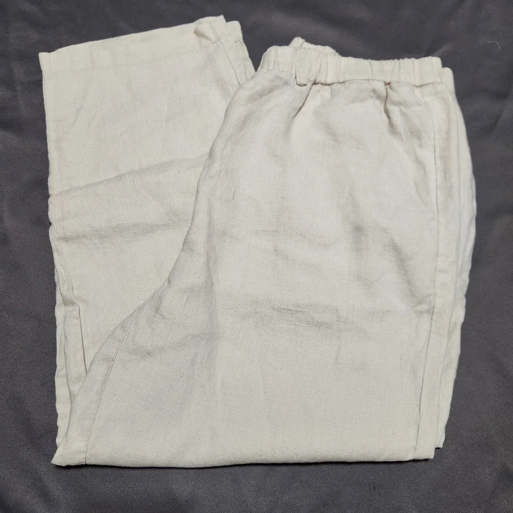 Quince Womens European Linen Straight Leg Pants Oatmeal Beige Large JDA01